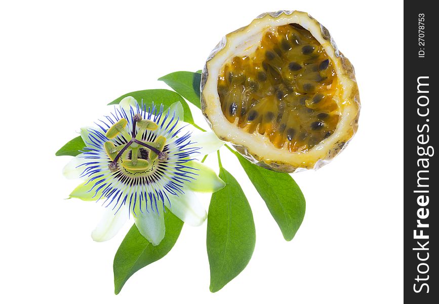 Passionflower with cut maracuya, isolated
