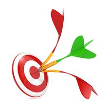 Dart Hitting A Target, Isolated On White. Royalty Free Stock Photos Dart Hitting A Target, Isolated On White. Royalty Free Stock Photos