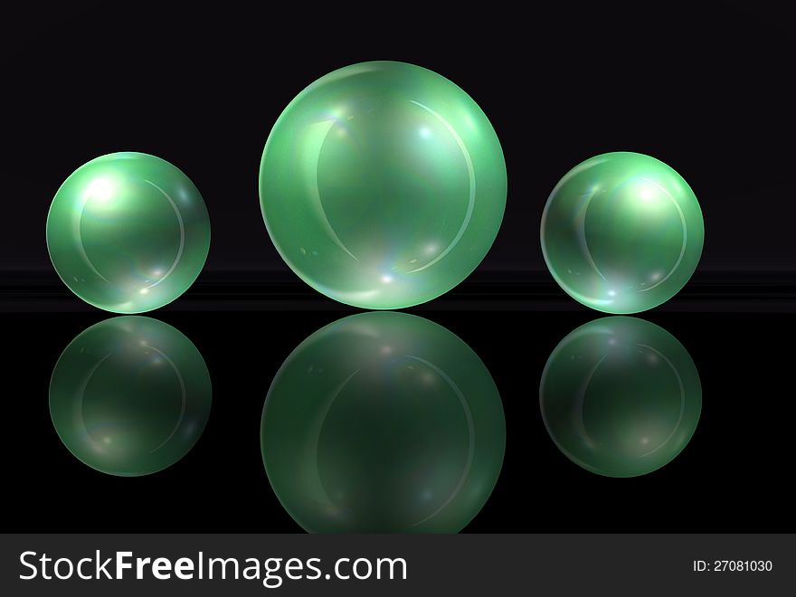 Marble shapes with colors against a black background and reflected in foreground. Marble shapes with colors against a black background and reflected in foreground.