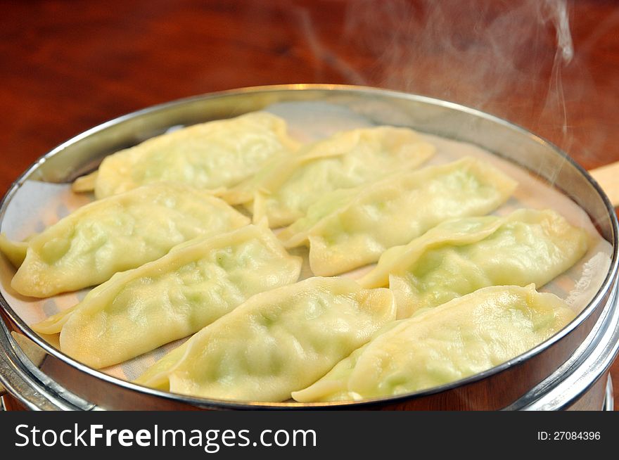 hot dumplings In a steamer inside