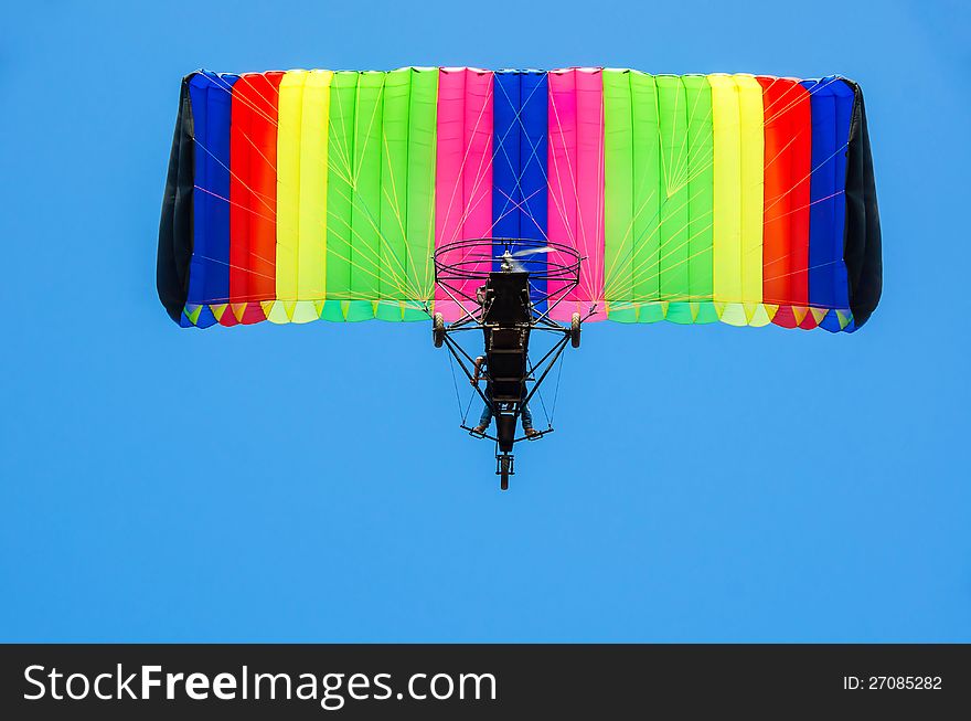 Colorful Powered Paraglider from underneath view