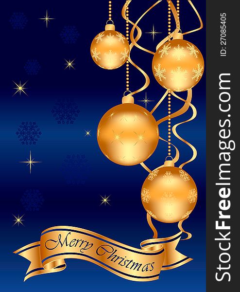 Background with golden balls, snowflakes and ribbon. Background with golden balls, snowflakes and ribbon