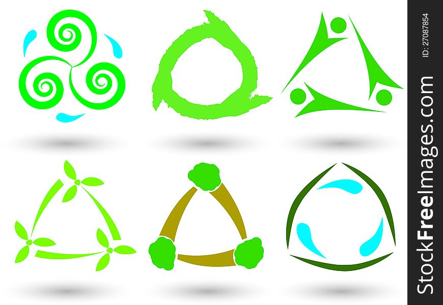 Simple triangle icons with ecology and environmental motive. Simple triangle icons with ecology and environmental motive.