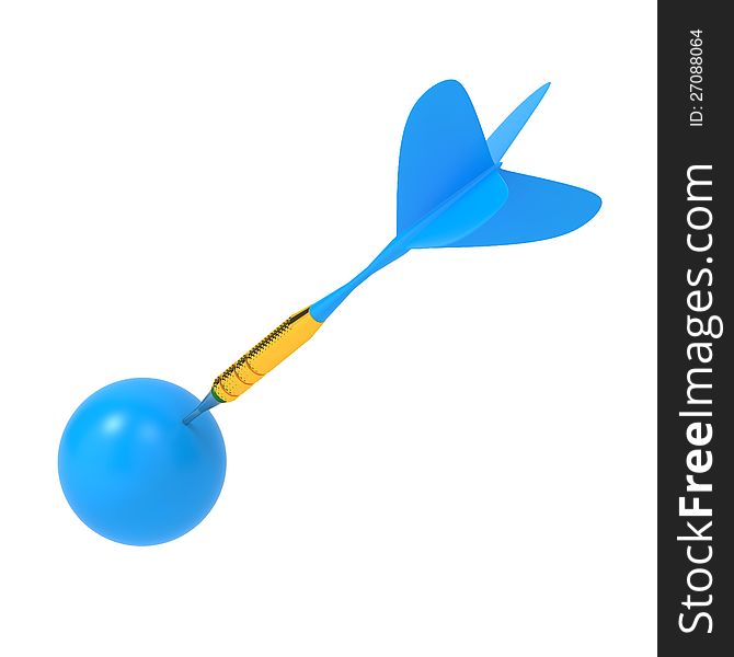 Blue Dart Hitting a Target Ball, Isolated On White Background. Blue Dart Hitting a Target Ball, Isolated On White Background.