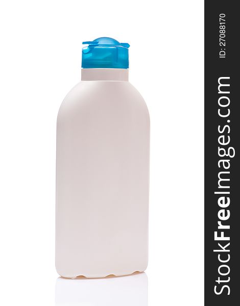 White blank bottle wiht blue cap, on white background