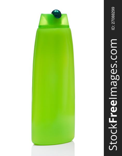 Green blank bottle for shampoo, on white background