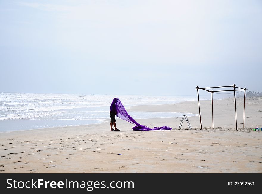 A people is preparing for a wedding ceremony on the beach of DaNang,Vietnam. A people is preparing for a wedding ceremony on the beach of DaNang,Vietnam