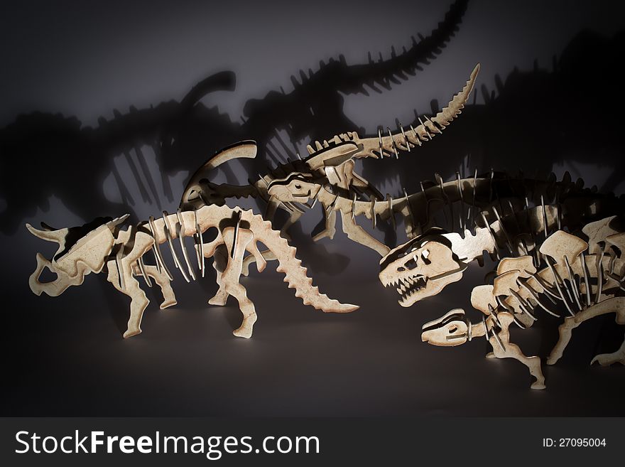 Skeletons of some dinosaurs running. Skeletons of some dinosaurs running