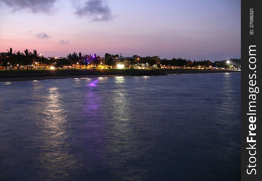 Australia. Queensland. Great Barrier Reef. The beach of Townswille in night.