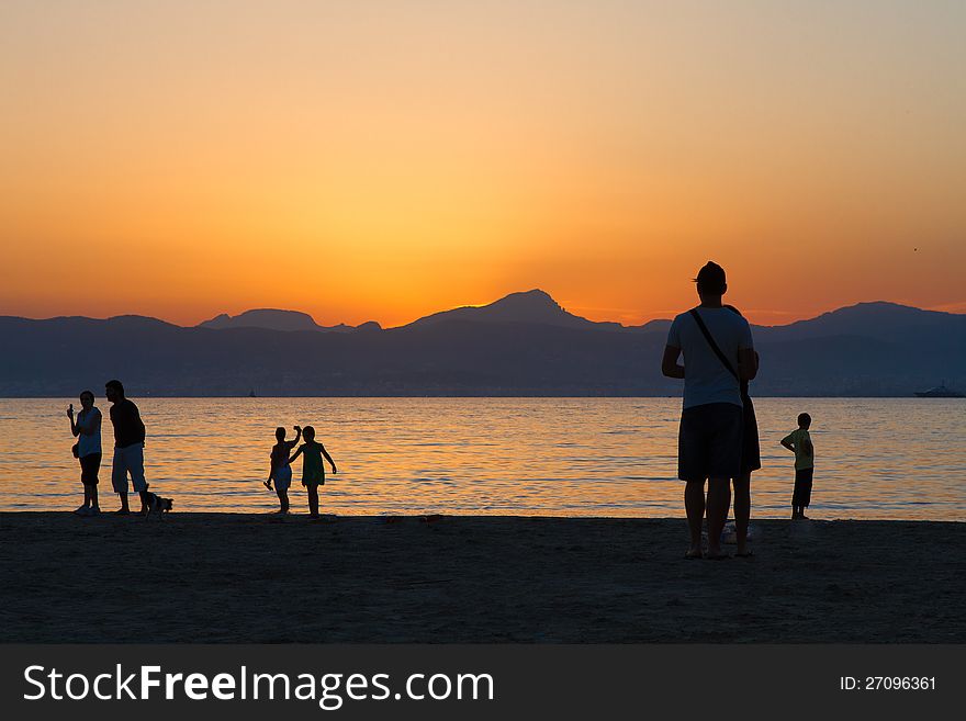 Sunset over the beach.