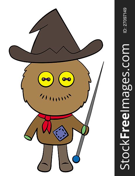 A cartoon illustration of a voodoo doll holding a pin