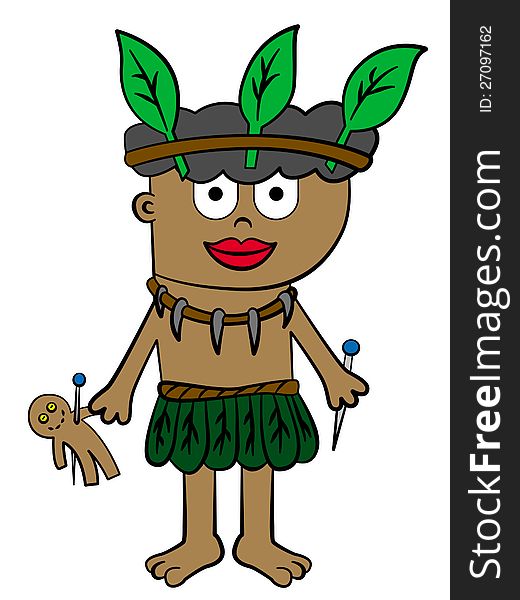 Illustration of a tribal man holding a voodoo doll. Illustration of a tribal man holding a voodoo doll