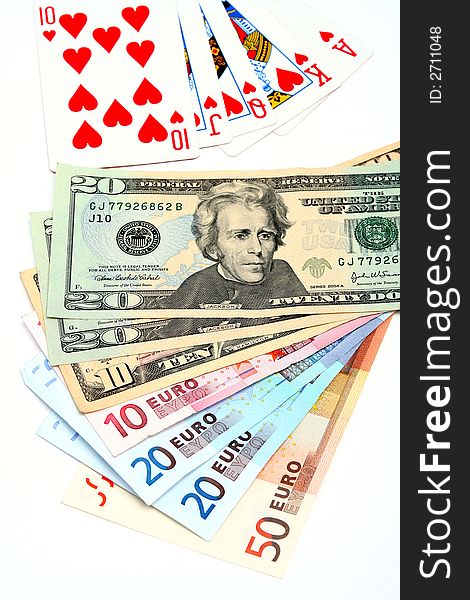 Playing cards prize of money in a casino. Playing cards prize of money in a casino