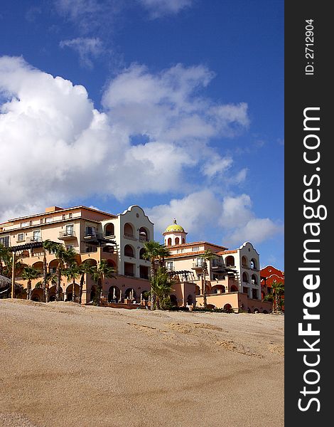 Colonial hotel at the beach of Los Cabos, Baja California, Mexico, Latin America. Colonial hotel at the beach of Los Cabos, Baja California, Mexico, Latin America