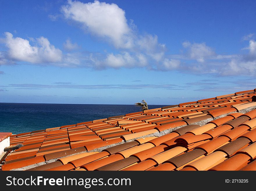 Red roof with the sea at the back Los Cabos, Baja California, Mexico, Latin America. Red roof with the sea at the back Los Cabos, Baja California, Mexico, Latin America