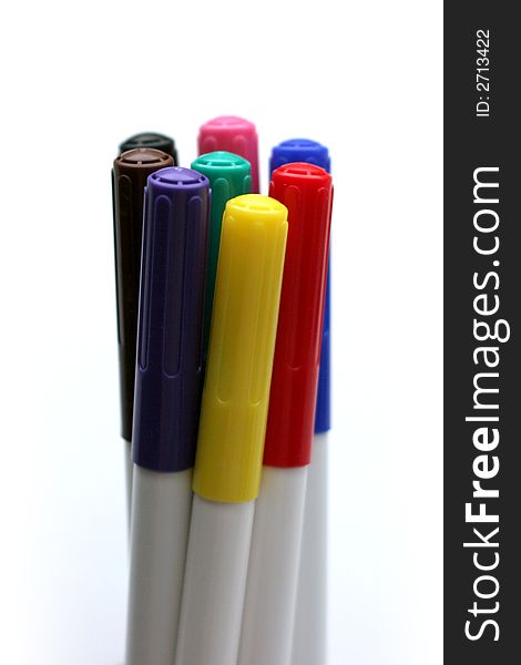 Color markers on the white background