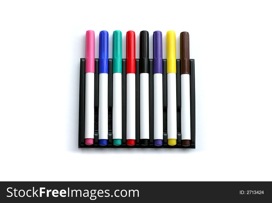 Color markers on the white background
