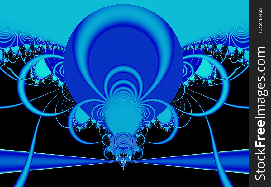 A fractal and balanced design with 2d and 3d swirling shapes in different blue tones. A fractal and balanced design with 2d and 3d swirling shapes in different blue tones.