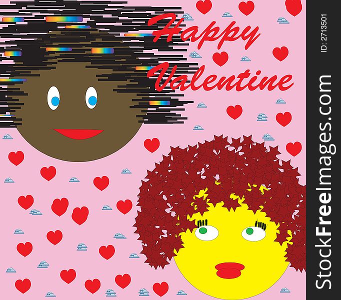 Graphic illustration of valentine day between different race