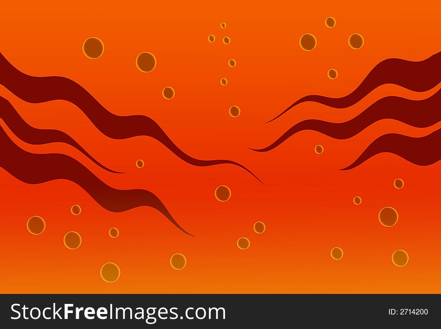 An Abstract Illustration Suggests Tentacles and Rising Bubbles  against an Orange Background. An Abstract Illustration Suggests Tentacles and Rising Bubbles  against an Orange Background.