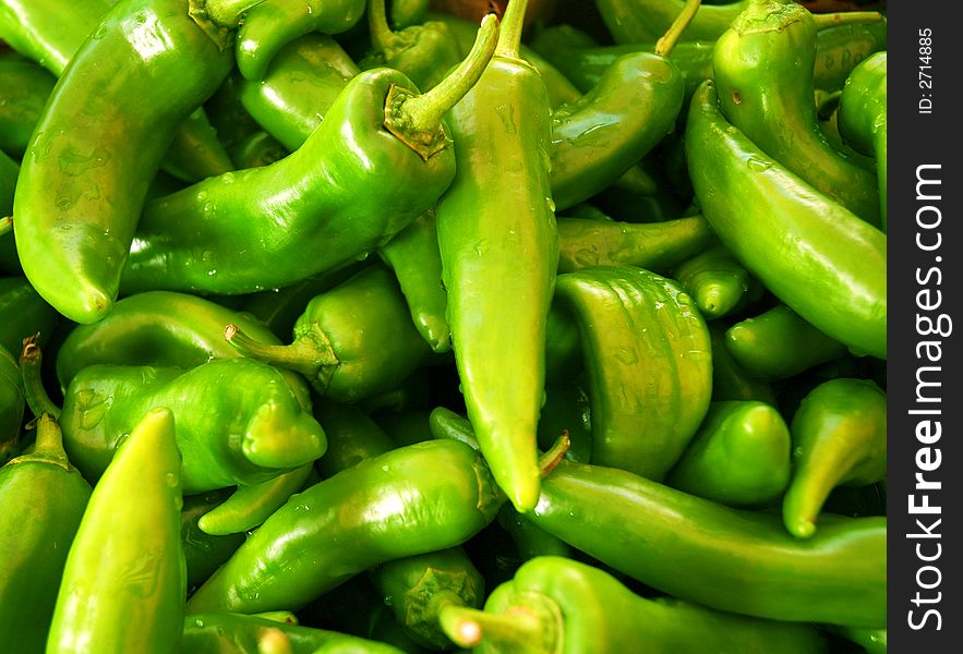 Close-up shot of colorful green chillies