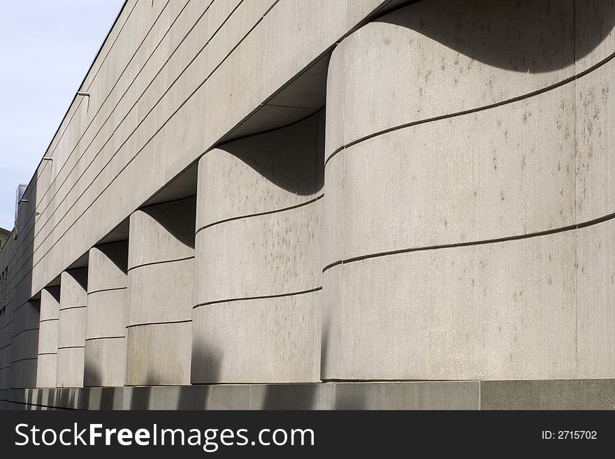 Shot of a wall designed as if waves were running through it. Shot of a wall designed as if waves were running through it.