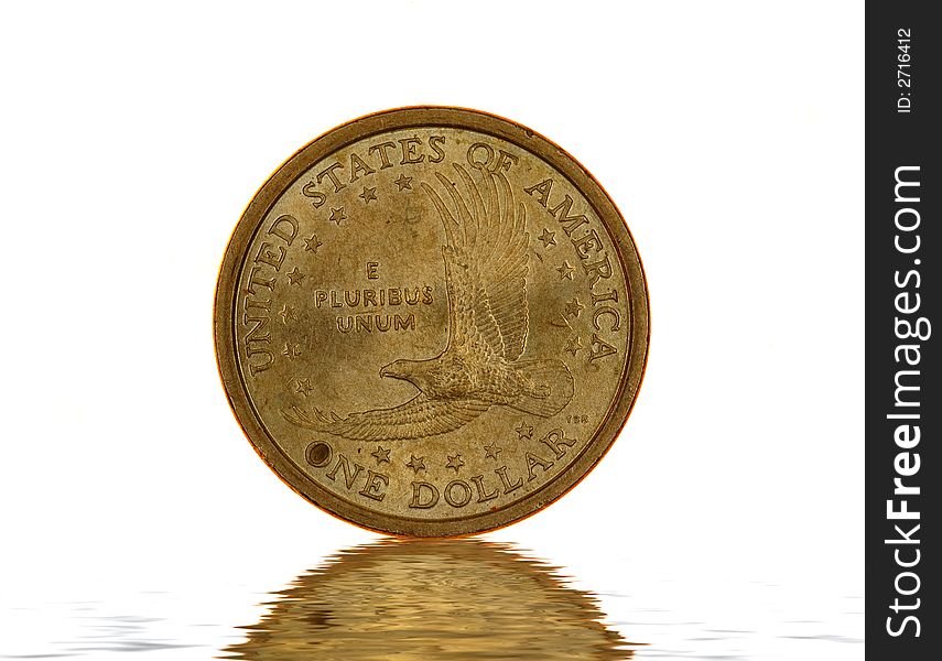 One American Dollar coin isolated on white background. One American Dollar coin isolated on white background