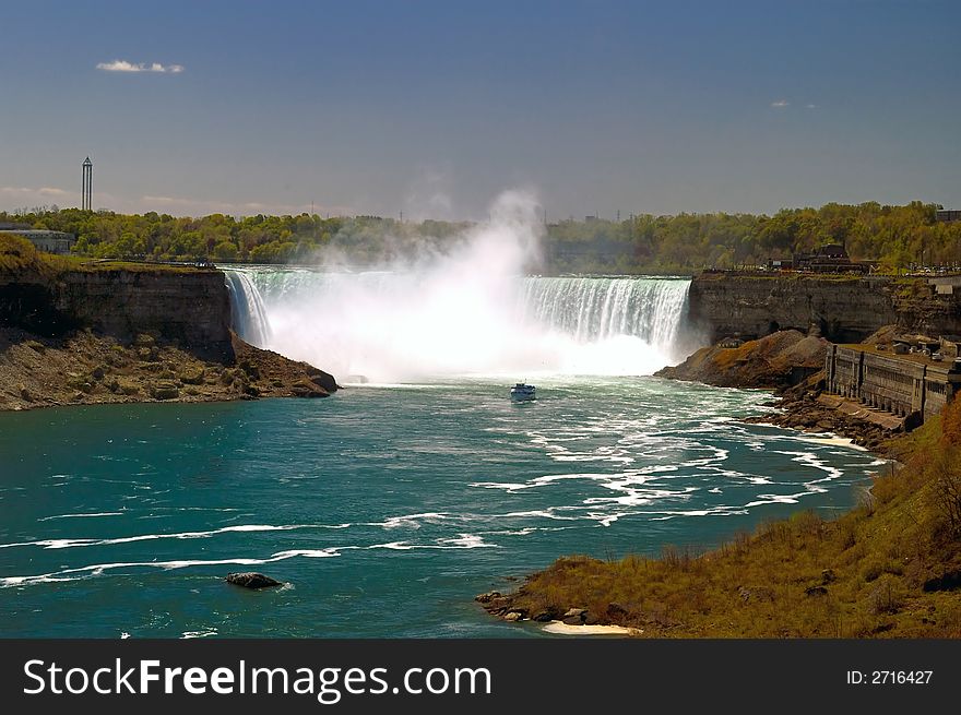 Beautiful Niagara falls with copyspace at the top