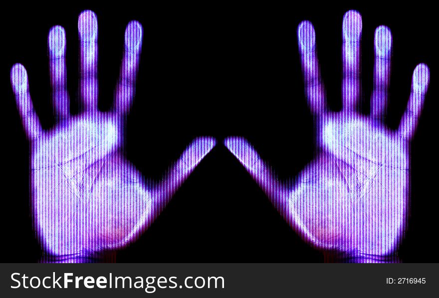 Blue scanned hand - future and internet protection concept. Blue scanned hand - future and internet protection concept