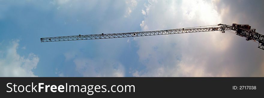 Construction crane shoot in panoramic view. Construction crane shoot in panoramic view