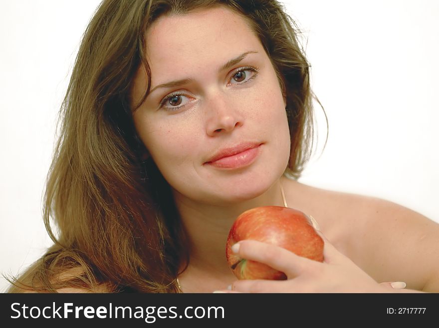 Woman with red apple portrait