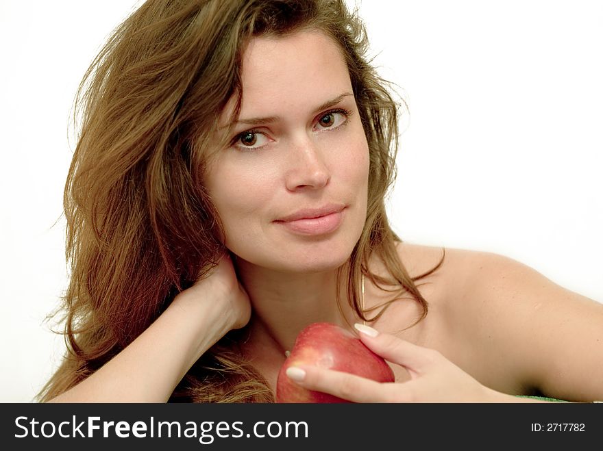 Woman with red apple portrait