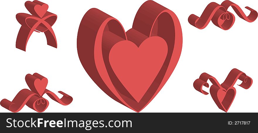Five different 3D heart illustrations. Five different 3D heart illustrations
