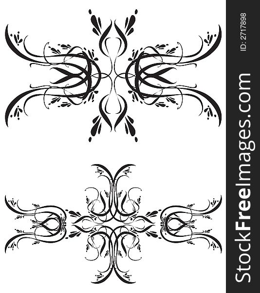 Unique graphics useful as decorations, ornaments and separators. Black designs on a white background. Unique graphics useful as decorations, ornaments and separators. Black designs on a white background.