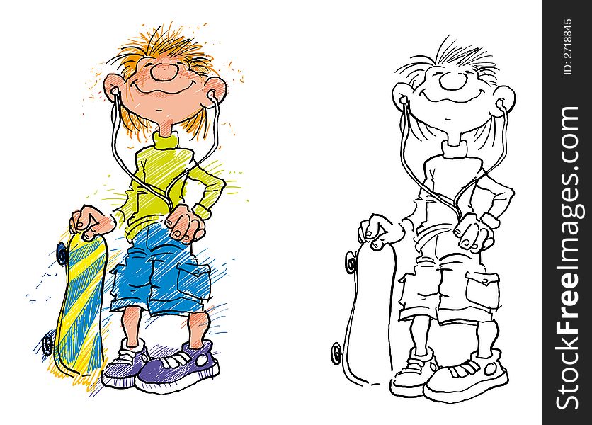 Boy with a skateboard. Hand drawing. Vector EPS-File. Boy with a skateboard. Hand drawing. Vector EPS-File.