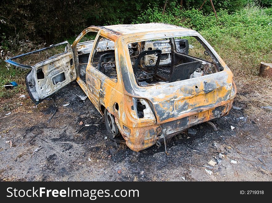 A Ford Fiesta which has been torched. A Ford Fiesta which has been torched