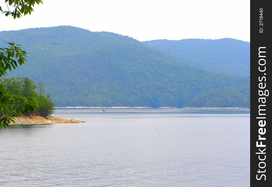 Banks of Lake Jocassee showing the lowered levels of water due to drought