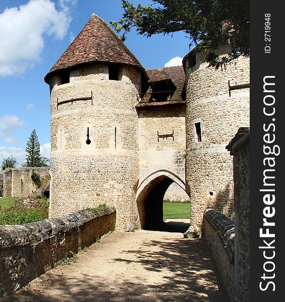 Drawbridge entrance to a Fortified Chateau in Normandy, France. Drawbridge entrance to a Fortified Chateau in Normandy, France