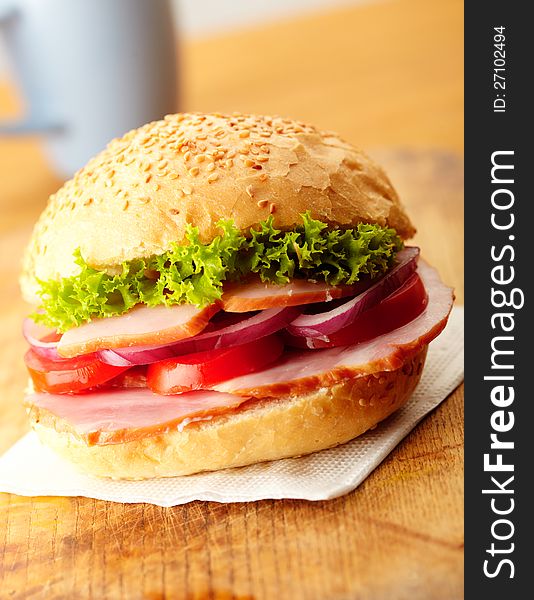 Roast Beef Sandwiches with Lettuce, Tomatoes and Red Onions