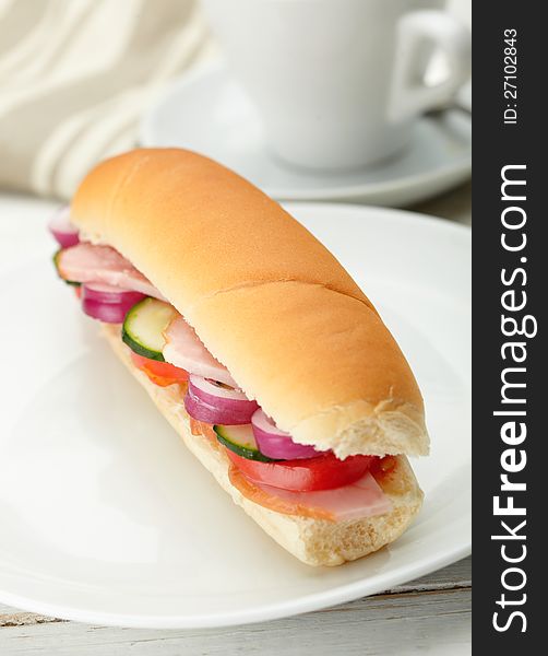 Small Sandwich With Deli Meats And Vegetables