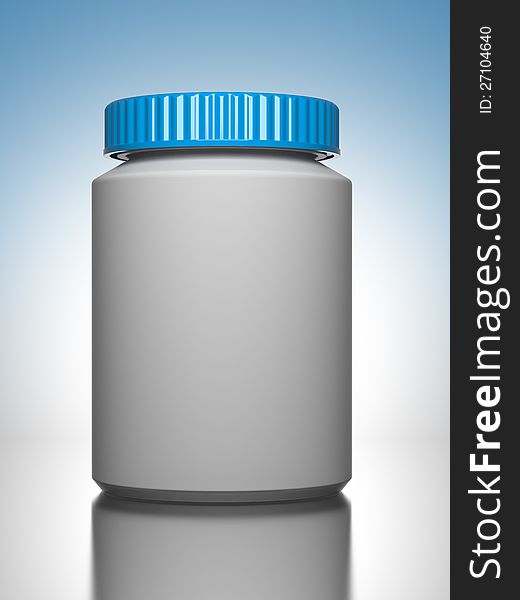 Pill Bottle on Blue Background.