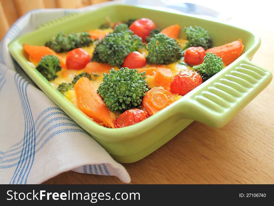 Casserole With Broccoli,cherry Tomatoes And Carrot