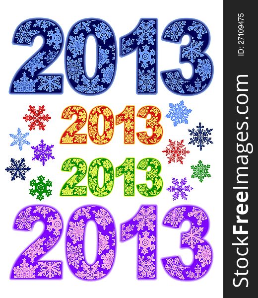 2013 decorated with snowflake pattern plus set of 10 different snowflakes. 2013 decorated with snowflake pattern plus set of 10 different snowflakes