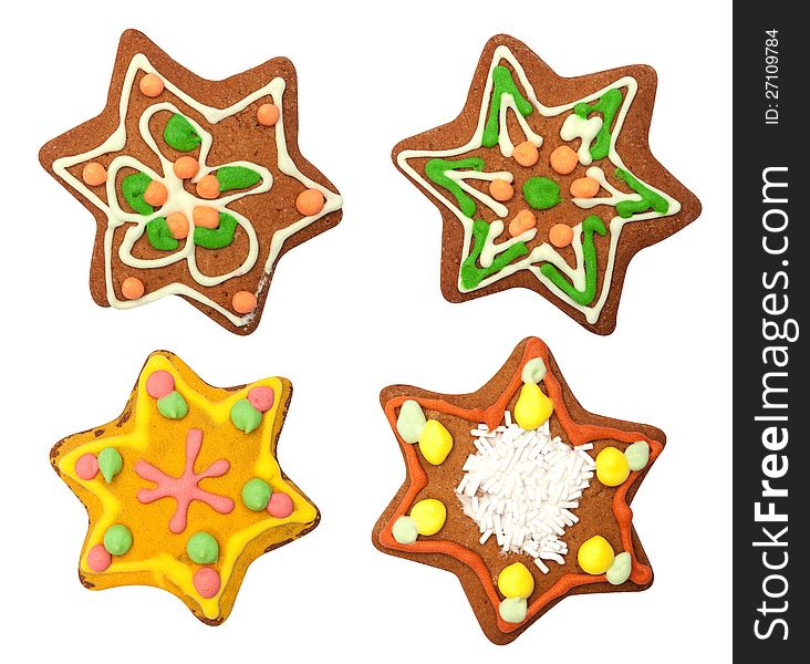 Isolated gingerbread, Christmas cookies, star on white background