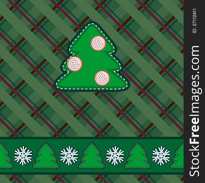 Scrapbook styled Christmas tree over tartan texture. Scrapbook styled Christmas tree over tartan texture
