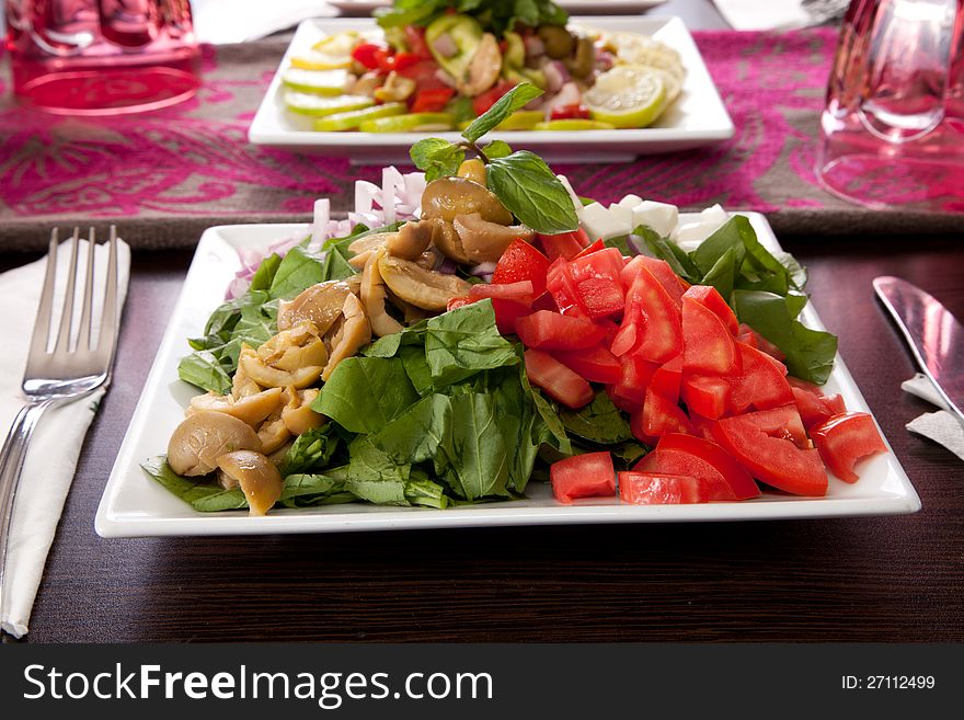 Cheese Salad, green salad , lemon, tomato and vegetable. Cheese Salad, green salad , lemon, tomato and vegetable