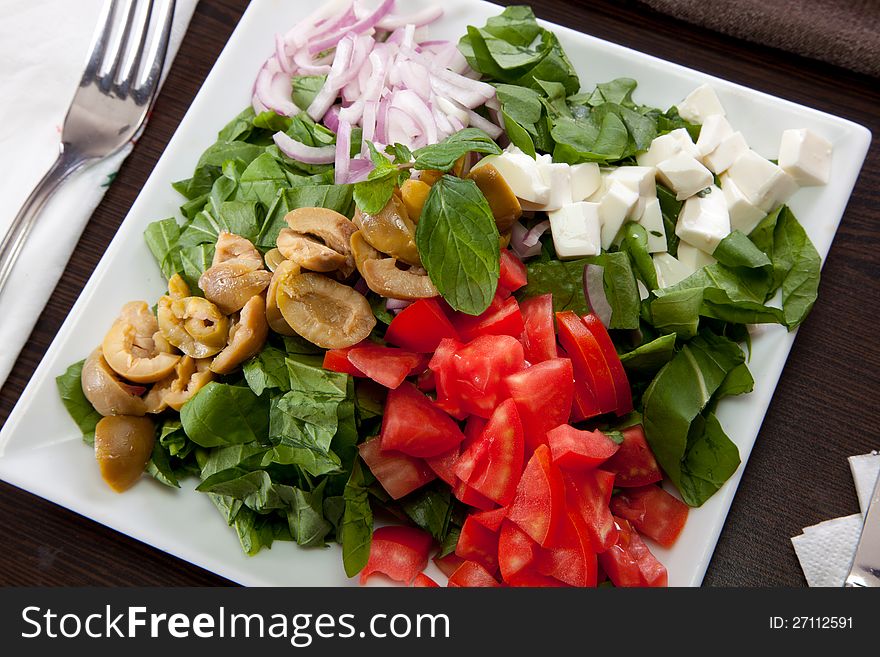 Cheese Salad, green salad , lemon, tomato and vegetable