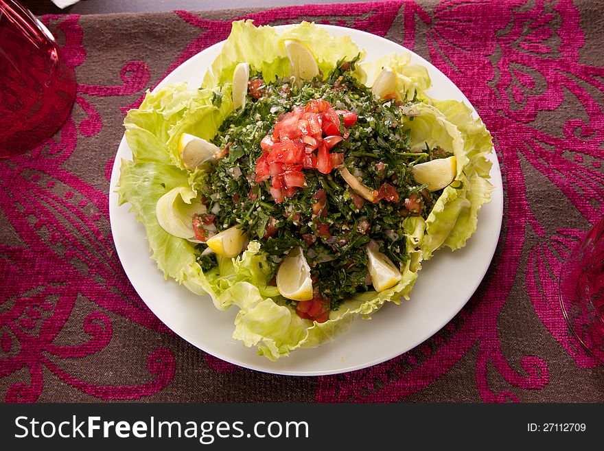 Oriental Salad, green salad , lemon, tomato and vegetable