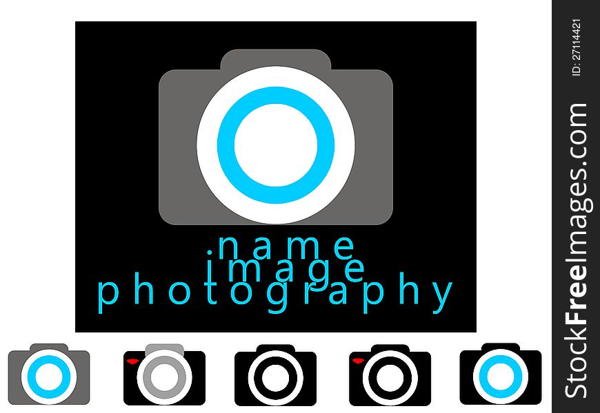Camera Illustration in different style. 05 different cameras. Photography Logo on black background camera logo with isolated background. Can be used by photographers, easy to edit.
