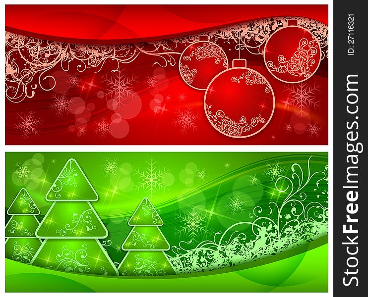 Christmas two background with trees and balls